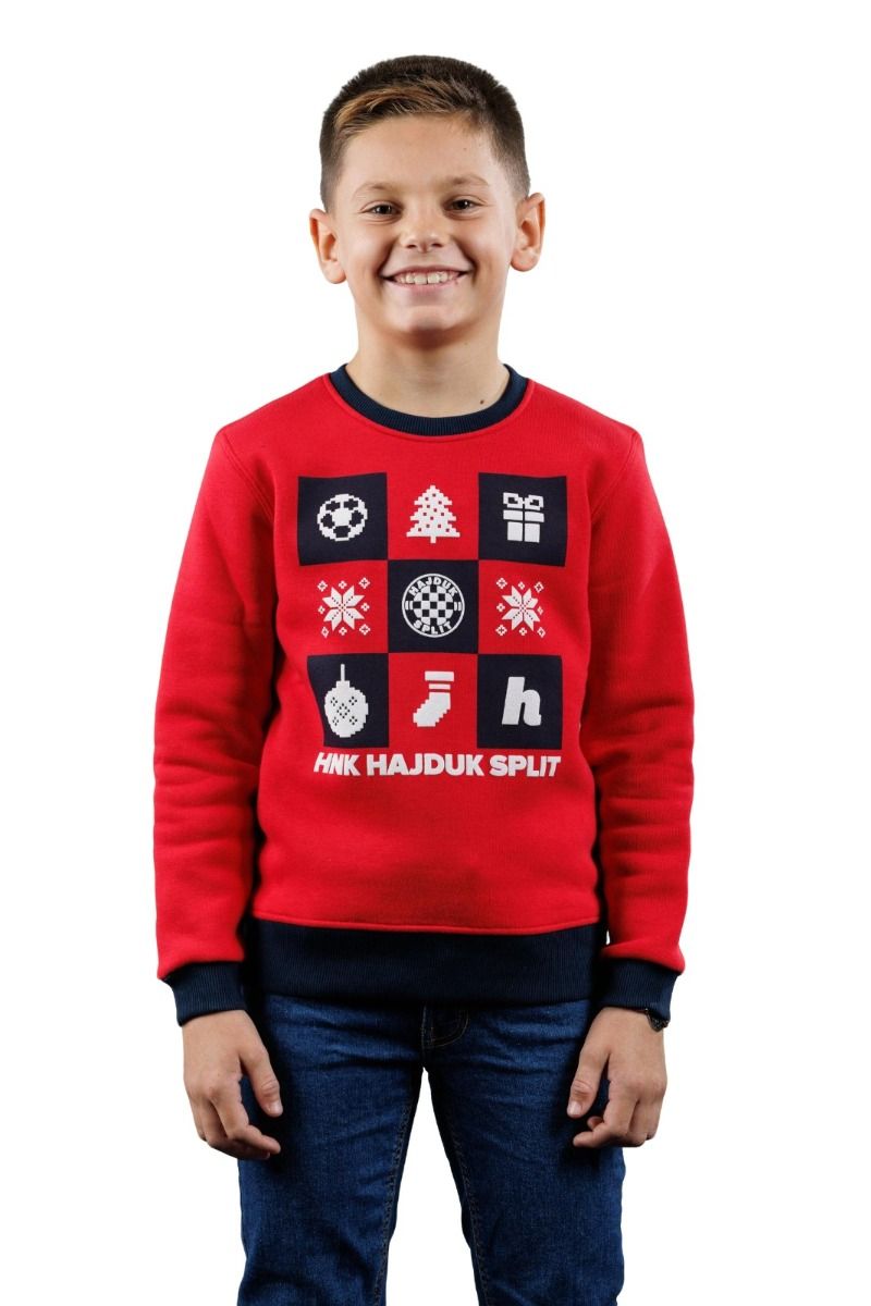 Hajduk božićna majica dugi rukav dječja, crveno/plava, 24/25